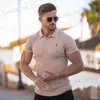 Herr t-shirts sommar ny herr turn-down krage polo skjorta hjärtkardigan singel breasted sports casual t-shirt utomhus fritidssemester kort slve t240411