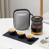 Teaware -sets Tianview Travel Tea Set één pot drie kopjes geschenk Hoge temperatuur glazen filter theepot buiten camping draagbaar