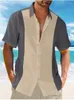 Camisas casuais masculinas Camisa 2024 Summer Beach férias top azul de luva curta combinando com lapela de bolso dianteiro moda