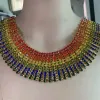Luxury Crystal Mixed Color Geometric Tassel Big Choker Necklace and Earring Set for Women Rhinestone Bridal Collar Jewelry Sets