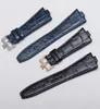 Cinturini in pelle di mucca autentica blu scuro nero adatti a Costantin 47660 000G9829 orologio da 25 mm da 9 mm a spina estero Braccialetta255v7067128