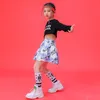 2023 Cheerleading Girls Street Dance Wear Black Crop Tops Tops Suit Childre