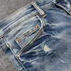 Mäns jeans high street mode män retro blå stretch mager fit rippad tryckt lappedesigner hip hop varumärke byxor hombre