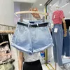 Fashion Green Aline Casual Denim Shorts for Women Streetwear Summer Tassel Wide Leg Pink Short Jeans Female 240411