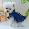 Robe d'animal de compagnie de vêtements pour chiens avec décoration de bowknot charmants manches à volants élégants denim élégant pour chiens petits