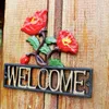 Hooks Outdoor Garden Courtyard Door Plate Cast Iron Welcome Sign Pastoral Rose Wall Decoration Nursery Decor