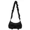 Schoudertassen mode dames bowknot geplooide onderarm tas casual dames parel ketting kleine handtas portemonnee elegant vaste kleur vierkant