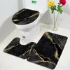 Abstract Black Marble Bath Mat Set Gold Lines Crackle Texture Modern Home Carpet Badrum Dekor Anti Slip Rugs Toalettlocket omslag