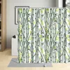 Shower Curtains Abstract Spring Green Leaves Bamboo Pattern Curtain Pole Printing Pastoral Bathroom Decor Bath Screens