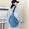 Sac à cordon Ins Hong Kong Sac de taille rétro avec toile japonaise épaule décontractée de couleur un denim