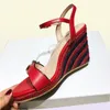 Zomerleren schoenen Peep Toe dames platform sandalen ontwerper Wedge Heels for Girls Pleaser Chunky Wedding Shoe2673423