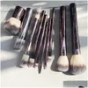 Makeup Brushes Hourglass Set - 10-Pcs Powder B Eyeshadow Crease Concealer Eyeliner Smudger Dark-Bronze Metal Handle Cosmetics Drop Del Otphq