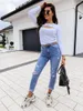 Dames jeans lichtblauwe vrouwen scheurden gat rechte denim broek y2k fashion mam high taille broek streetwear dames kleding