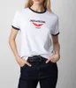 2024 French Fashion Brand ZV Women's Red Small Wing Letter Print Contrasting Color Women's Short Sleeved T-shirt White O-Neck New Casual Top