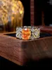 Cluster Rings Fashionable Hollowed Out Fabric Lace Fanta Orange 925 Silver Ring Set With High Carbon Diamond Crushed Cut