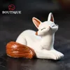 Raw Ore Yixing Purple Sands Tea Pet Handmade White Jade Section Mud Make Fox Figurine kan förbättra kreativitetsspelkollektionen 240411