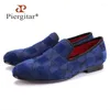 Casual Shoes Piergitar 2024 Two Colors Men Velvet With Plaid Horse Hair Design Handmade Prom Loafers Plus Size Falts