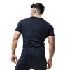 Fashion V-Neck Plain Tees Shirt Fitness Mens T Shirt Short Sleeve Muscle Bodybuilding T-shirt Male Gym Clothes Slim Fit Tops 240408