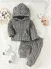 Kläder sätter två av baby pojkar avslappnad söta björnöron hatt päls hoodie vanliga byxor höst och vinterstil