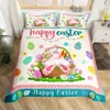 Easter Rabbit Tail Comforter Cover Pastel Pink Tulip Flowers Duvet Cover Twin Easter Eggs Kawaii Animal Bedding Set Easter Decor