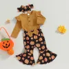 Pantalon 3pcs Halloween Nouveau-né pour bébés filles Fall Ruffle Ruffle Manches Longes Romper Pumpkin Pantalon Flare Pantal