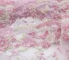 16CM Wide Luxury Mesh Voile Embroidery Pink Tulle Lace Fabric Party Wedding Dresses Underwear Sewing Supplies Handicraft African