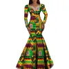 Klänningar bintarealwax modeklänningar ankara tryck afrikanska klänningar för kvinnor långärmad elegant dashiki bröllop veckad kjol klänning w