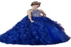 Luxo Royal Blue 2018 Girls Pageant Dresses Organza Ruffled Crystal Beads Princess Ball Gowns Party Festa para Wedding Flower Girl 7096971