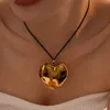 Ins minimalistiska mode 18k guldpläterad rostfritt stål halsband minimalistiska repkedja Big Heart Pendant Necklace Neckkänsmycken för kvinnor