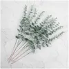 Decorative Flowers Wreaths 10Pcs Artificial Eucalyptus Leave Greenery Stems With Frost For Vase Home Party Decoration Outdoor Diy Drop Otqvi