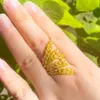 Pera Graceful Yellow Gold Colour CZ Wheat Leaf Design Birthday Party Big Resizable Open Rings for Best Friend Jewelry Gift R165