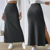 Skirts High-waisted Skirt Striped High Waist Knitted Maxi For Women Warm Winter Ankle Length Soft Sheath With Split Hem Slim Fit