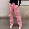 Jeans féminins poche rose pantalon de cargaison en liberté américaine