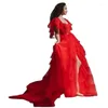 Festklänningar Bright Red Prom Dress med luftiga krusiduller 2024 Stylish Corset Type Closure Evening For Women Formell tillfälle