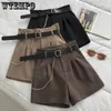 WTEMPO Spring Fall Versatiele Casual solide op maat gemaakte shorts vrouwen mode Koreaanse stijl hoge taille aline wide been korte broek 240411