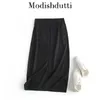 Röcke Modishdutti Hochqualität 2024 Frühlings Sommer Frau Mode Leinen Taille Split Midi Rock weibliche solide, lässige schwarze Böden