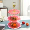 DM361 Three Layer Fruit Serving Plate Silicone Mold Set Crystal Tea Cup Pad Cake Dessert Tray Molde With Metal Stand