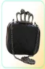 Whole new vintage Skull purse Black Skull Knuckle Rings Handbag Clutch Evening Bag The chain inclined shoulder bag js2907101705