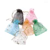 حقائب المجوهرات 100pcs 7x9cm 9x12cm Star Star Organza Christmas Draysring Gift Bag Bags Charm Bass