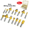 15pc / set Woodworking Wood Forning Cutter Bits 1/4 '' 6.35 mm 8 mm Vistir