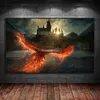 Bestie fantastiche Castello Castello Dipinto di pittura Phoenix vola verso il Poster per immagini per bambini Castle Wall Art Poster Regalo per la casa