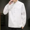 Męskie koszule z długim rękawem kurtka z męskymi bawełnianymi i lnianymi guzikami sparowanymi białą koszulą trend w stylu