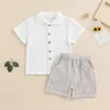 Bambini per bambini ragazzi estate in 2 pezzi abiti a manica corta t-shirt bottoni ed elastici pantaloncini a strisce verticali