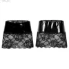 Jupe sexy Femmes Vers de dentelle Patchwork Patent Patent Leather Miniskirt Low Raist Elastic Tailband Jirt pour le Performance de Dance du Club Come L410