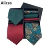 Bow Ties 15 Wysokiej klasy męskie zestawy męskie zestawy z pudełkiem prezentowym luksus Paisley jedwabny Jacquard tkany garnitur kieszonkowy krawat kwadratowy