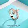 Anel de designer de ponta Tifancy High Version High Silver Silver Rose Gold Thaped Edition Full Diamond Edition empilhado anel de prata de casal Ring Ring Ring Original 1: 1 com logotipo