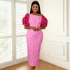 Ethnic Clothing African Wedding Party Dresses For Women Autumn Elegant Short Sleeve Pink Evening Long Christmas Dress