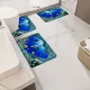 Dolphin Bath Mat Set Ocean Animals Fish Coral Underwater Scenery Children Home Carpet Bathroom Decor Non-Slip Rug U-shaped Mats