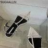 Suojialun Brand Women Sandal Fashion Street Band Streight Tacco piatto da donna Gladiator Scarpe puntate a punta della caviglia Zapatos Muje 240328