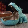 Figuras decorativas Escultura de hipopótamo de resina para la estatua del hipopótamo de decoración del hogar del escritorio con función de almacenamiento